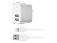 Belkin BOOST CHARGE 2-Port Home Charger - Adaptateur secteur - 24 Watt - 4.8 A - 2 connecteurs de sortie (USB) - sur le câble : Lightning - argent F8J230VF04-SLV